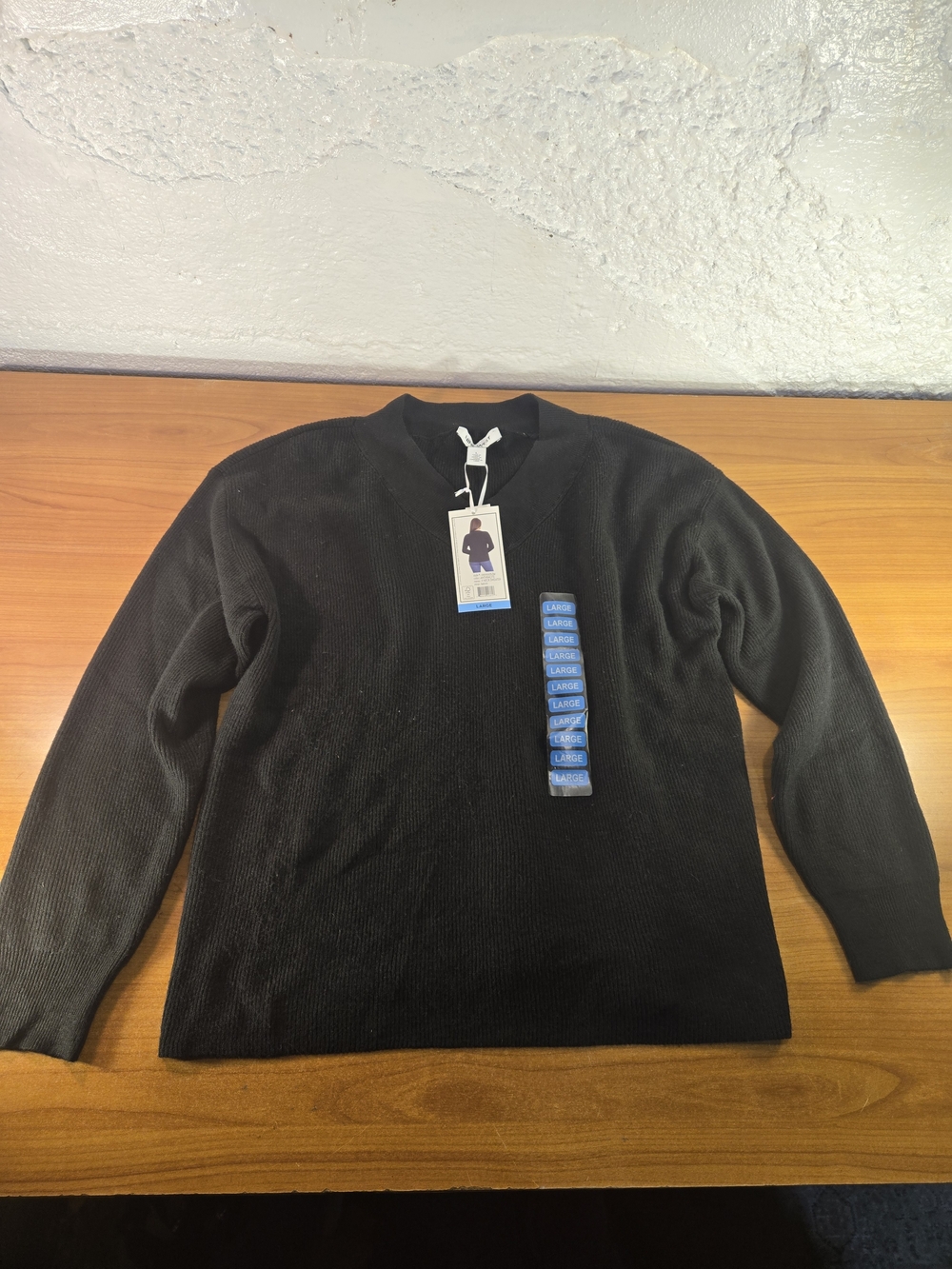 NWT Nine West Jeans V Neck Sweater Women's Large Black Ribbed Knit MSRP $49